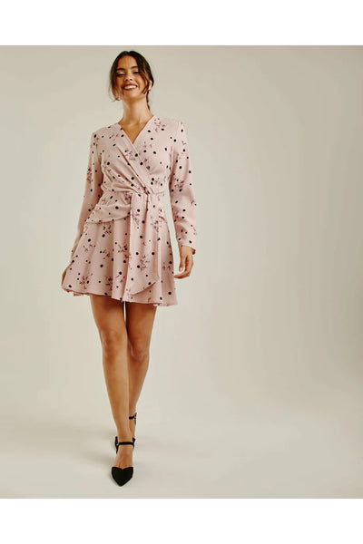 Dusty Pink Printed Polka Dot Swing Dress