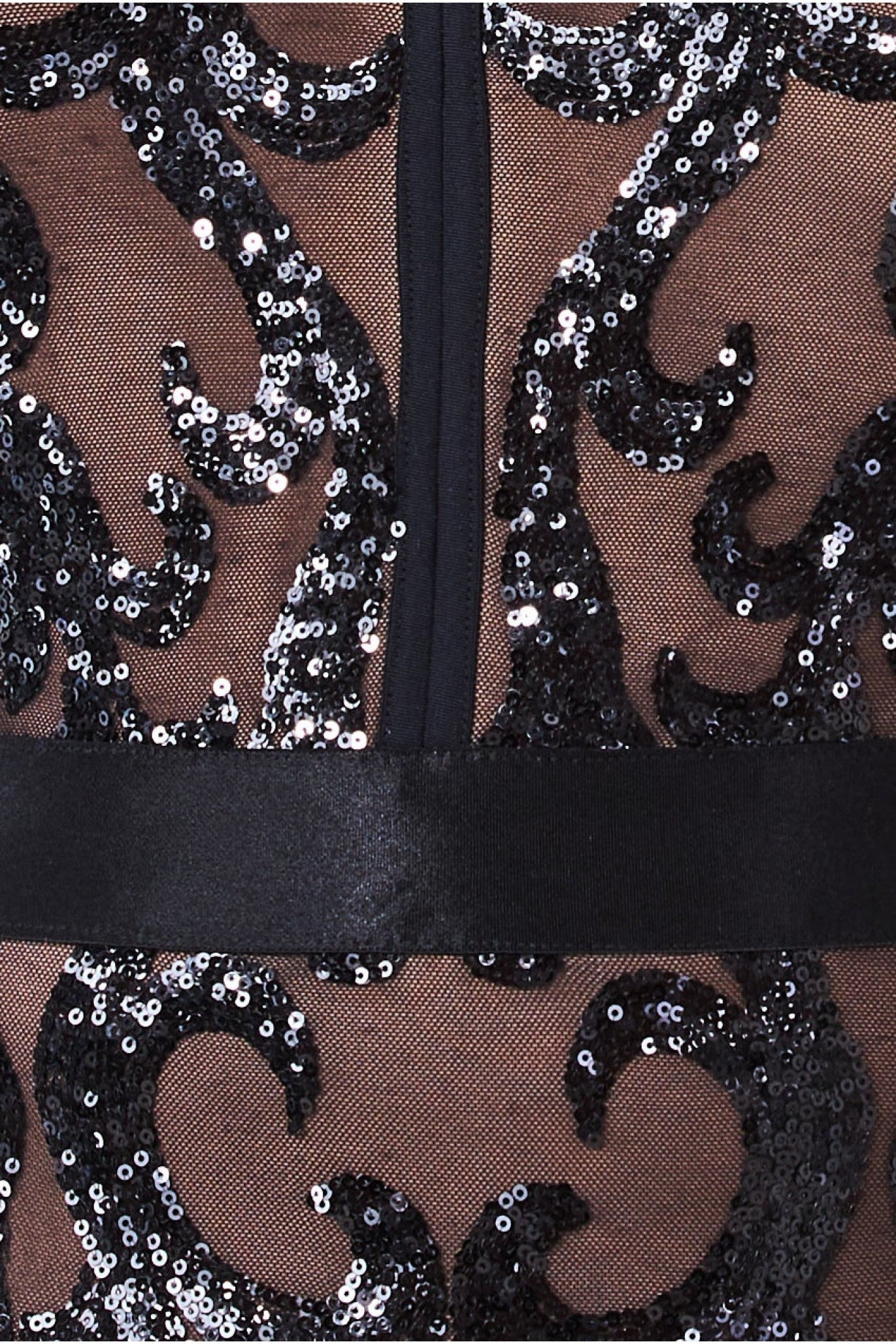 Goddiva Plus Embroidered Sequin & Mesh Maxi Dress - Black