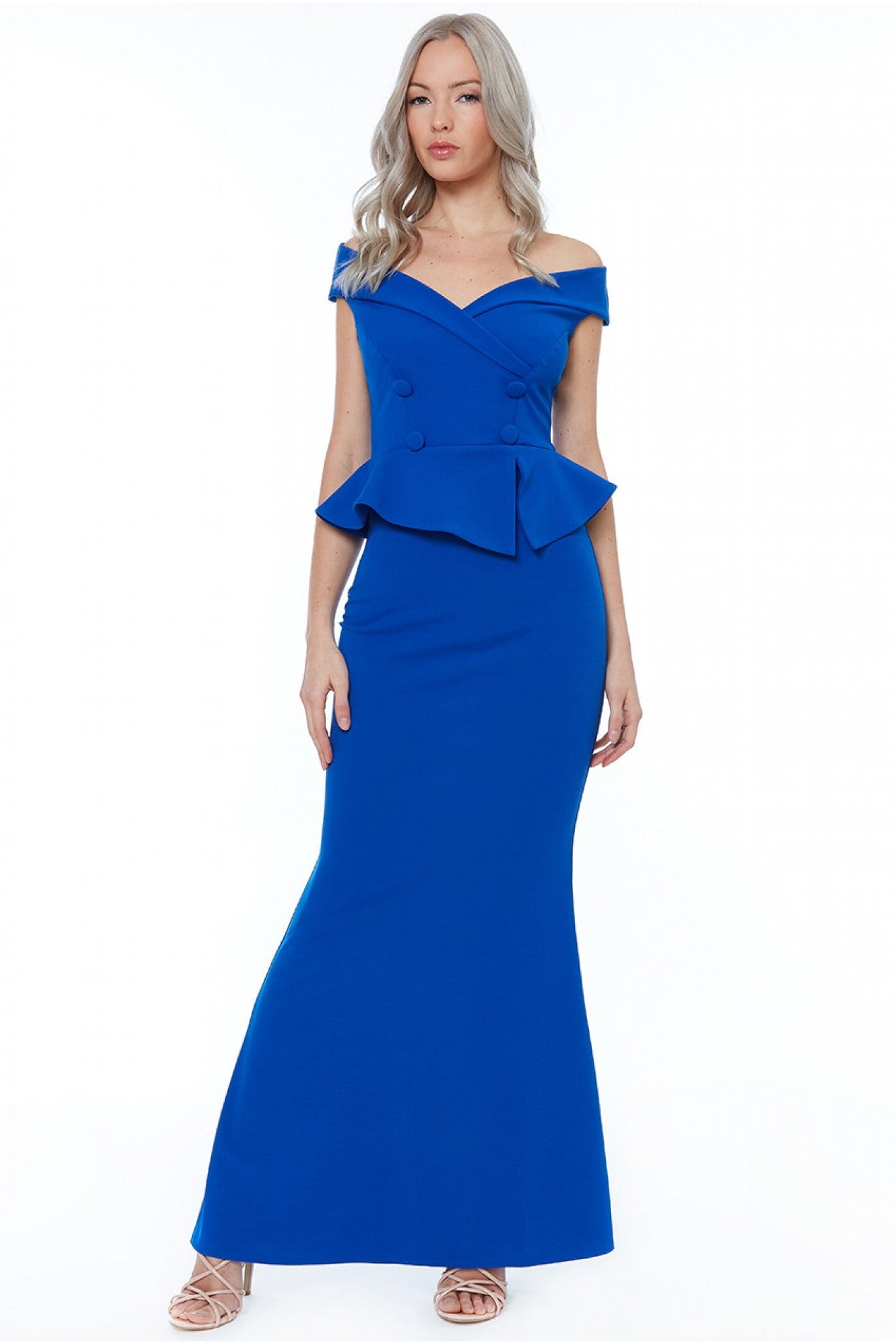 Image of Goddiva Bardot Crossover Maxi Dress - Vividblue