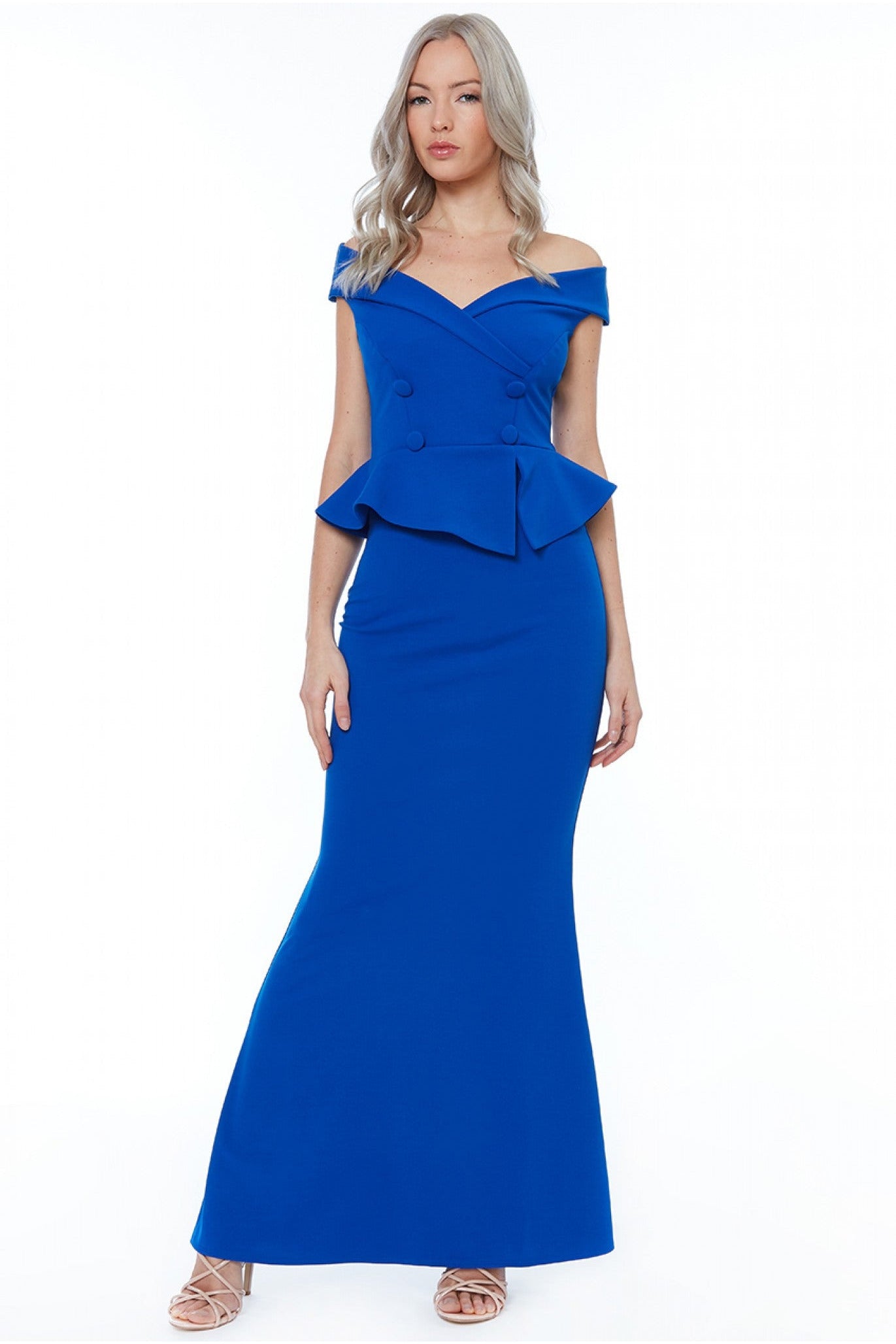Goddiva Bardot Crossover Maxi Dress - Vividblue