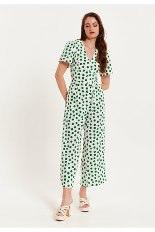 Green Polka Dot Jumpsuit In White B2-44-LIQ22SS032