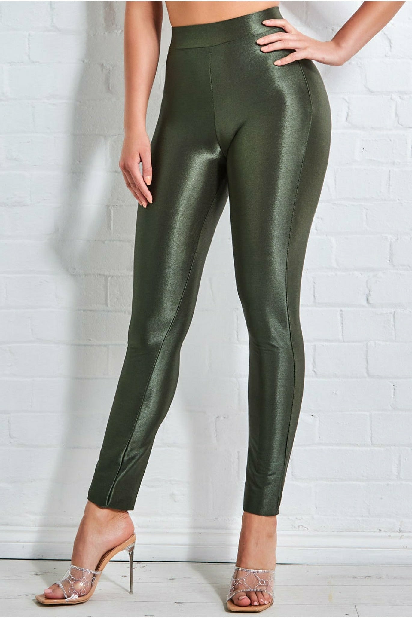 Goddiva Disco Leggings - Khaki, Goddiva