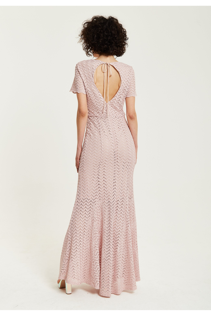 Liquorish Light Pink Lace Maxi Dress With Open Back Detail Goddiva 7375