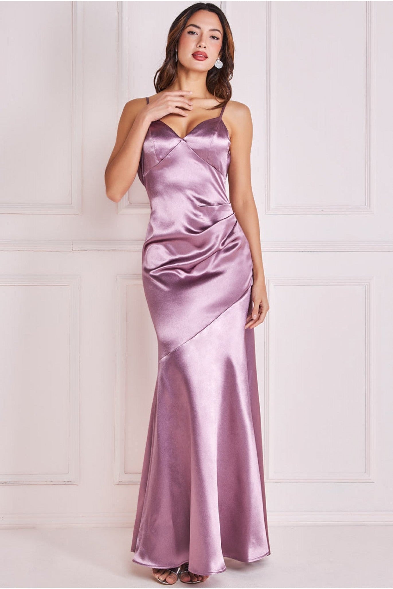 Goddiva Cowl Back Satin Maxi Dress - Rosepink