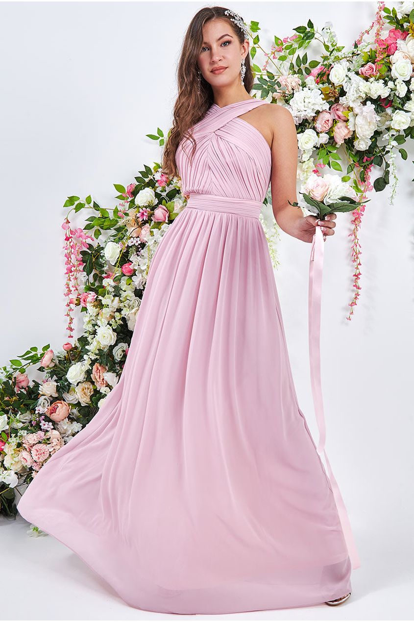 Image of Goddiva Halter Neck Chiffon Maxi Dress - Blush