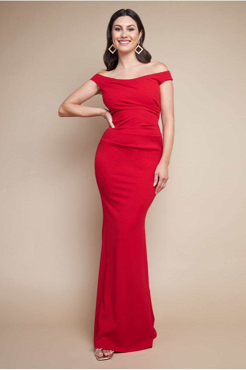 Image of Goddiva Off The Shoulder Scuba Maxi Dress - Red