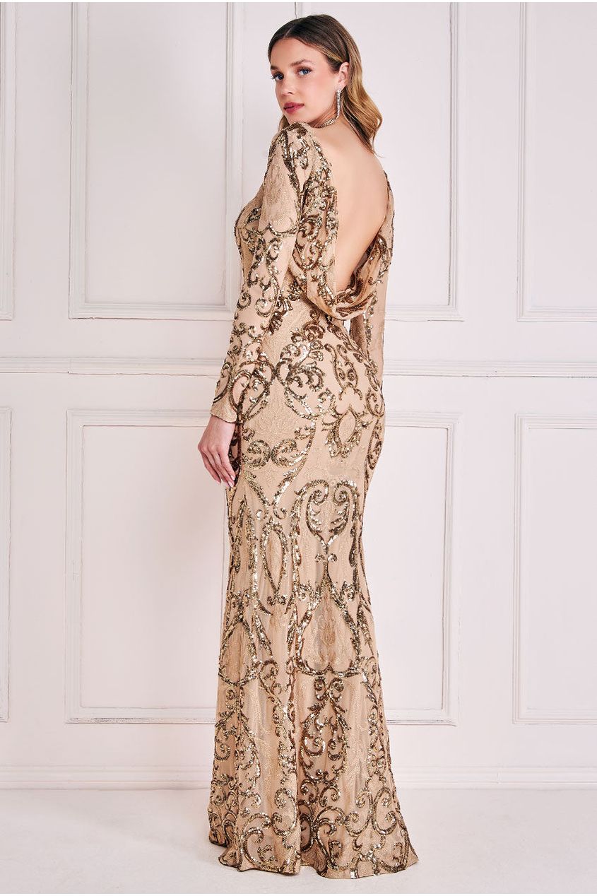 Goddiva Sequin Cowl Back Maxi -  Champagne