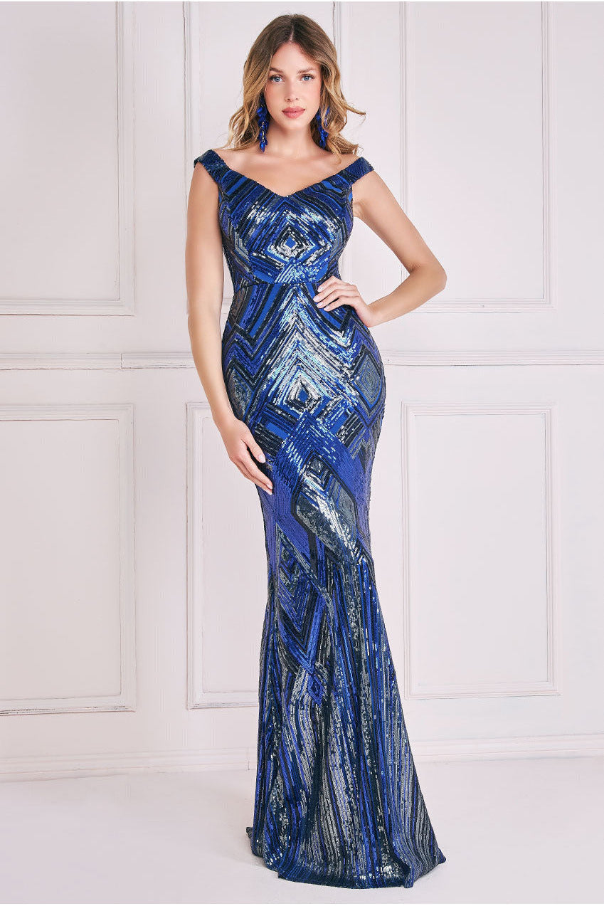 Goddiva Geometric Sequin Sleeveless Maxi - Royal Blue