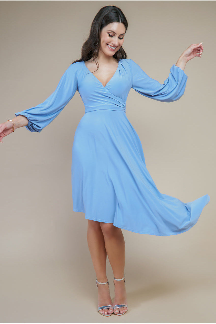 Goddiva Asymmetrical Wrap Midi Dress - Wedgewood Blue