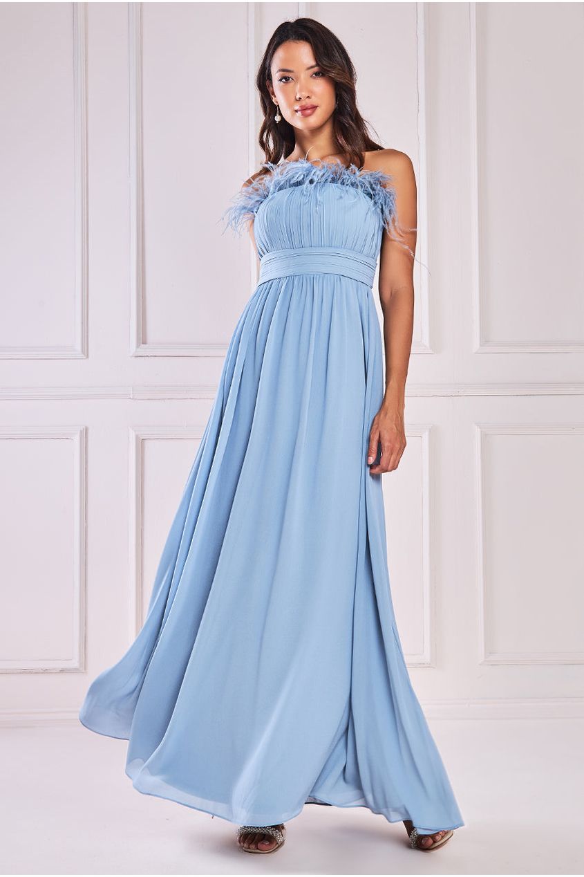 Goddiva Bridesmaids Chiffon Maxi Dress - Blue