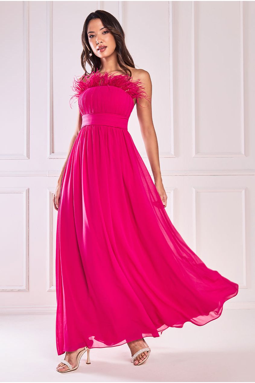 Goddiva Bridesmaids Chiffon Maxi Dress - Hot Pink