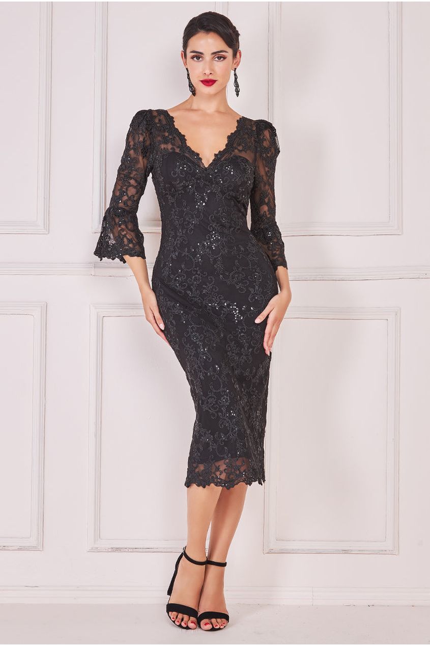 Goddiva Scallop Lace Midi - Black