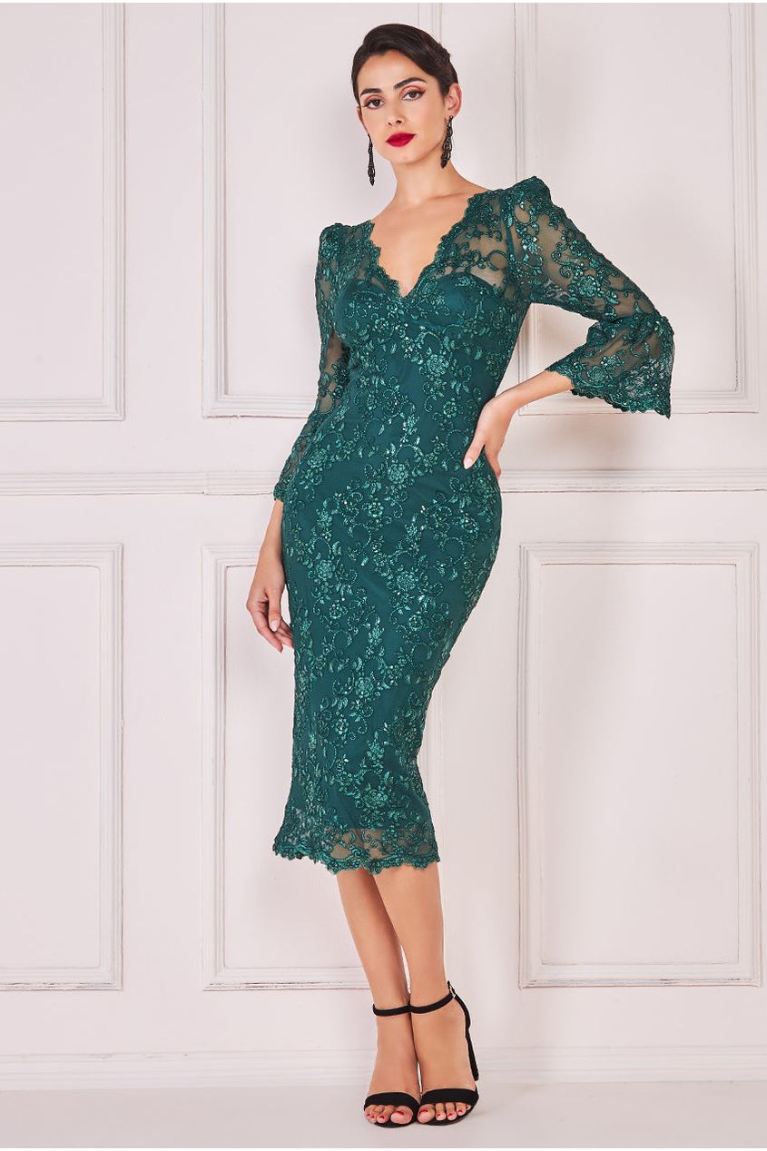 Goddiva Scallop Lace Midi - Emerald