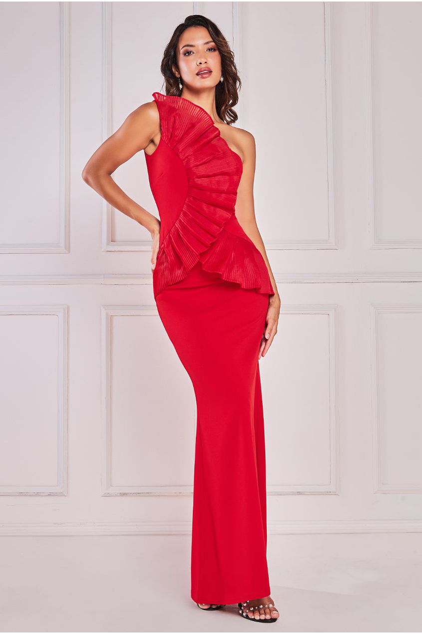 Goddiva One Shoulder Pleated Fan Maxi - Red product