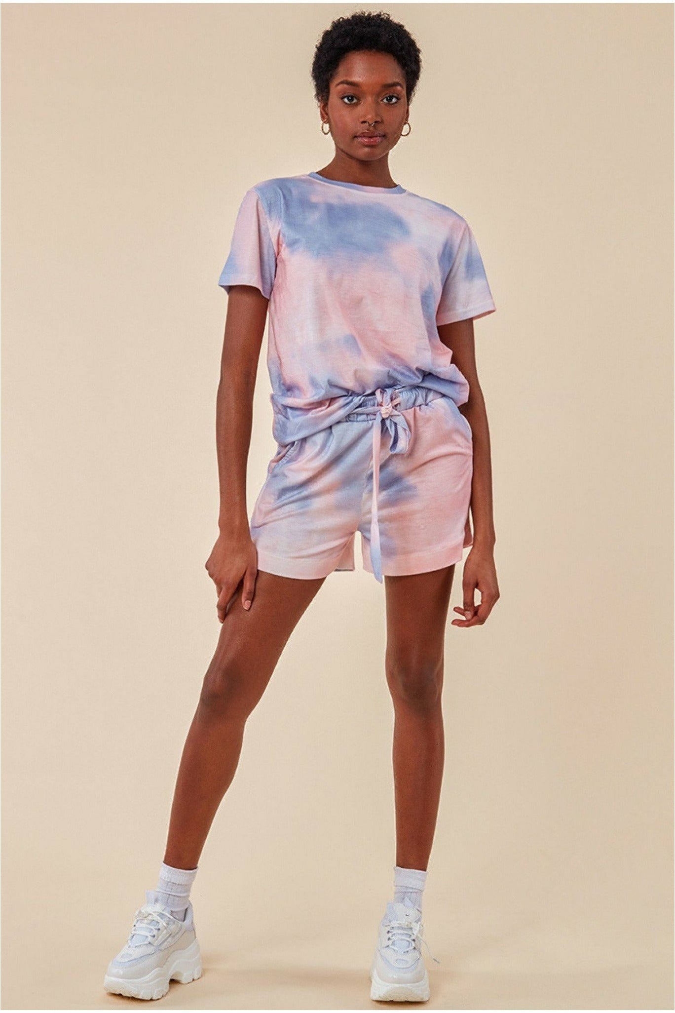 Cosmochic Tie-dye Oversized T-shirt & Short Set - Pink