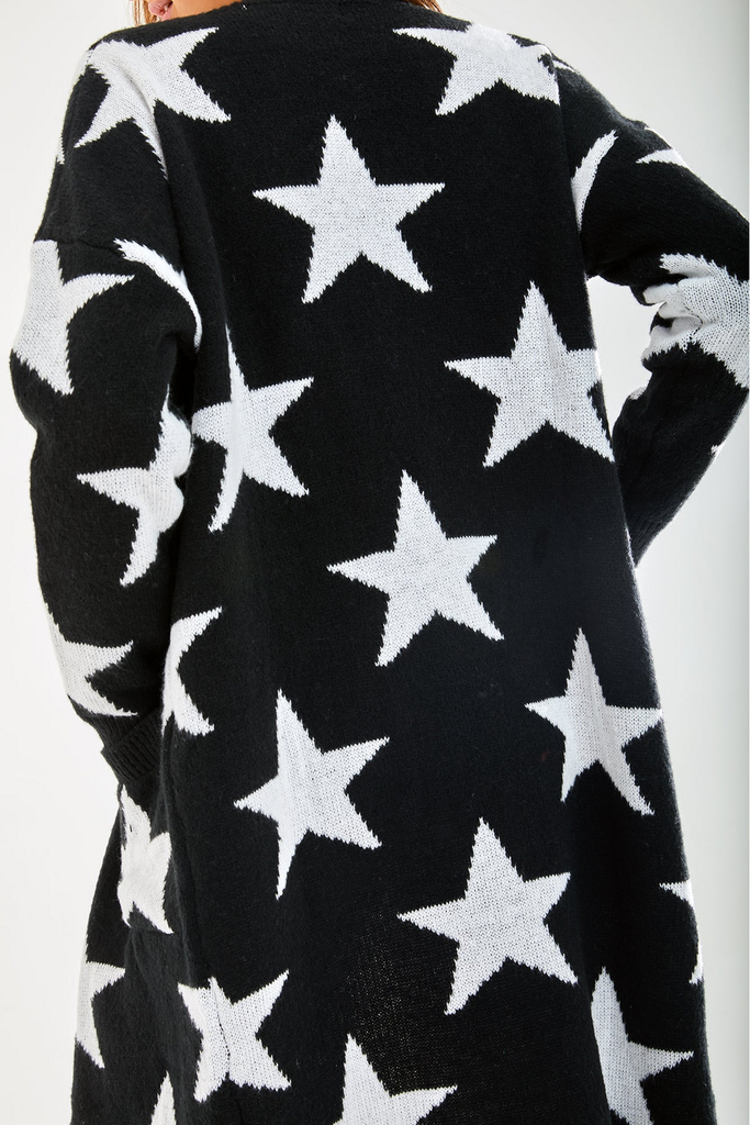Liquorish Star Pattern Long Cardigan in Black – Goddiva