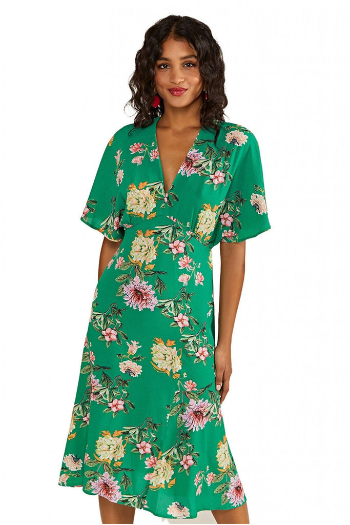 Yumi Green Floral Kimono Midi Dress – Goddiva