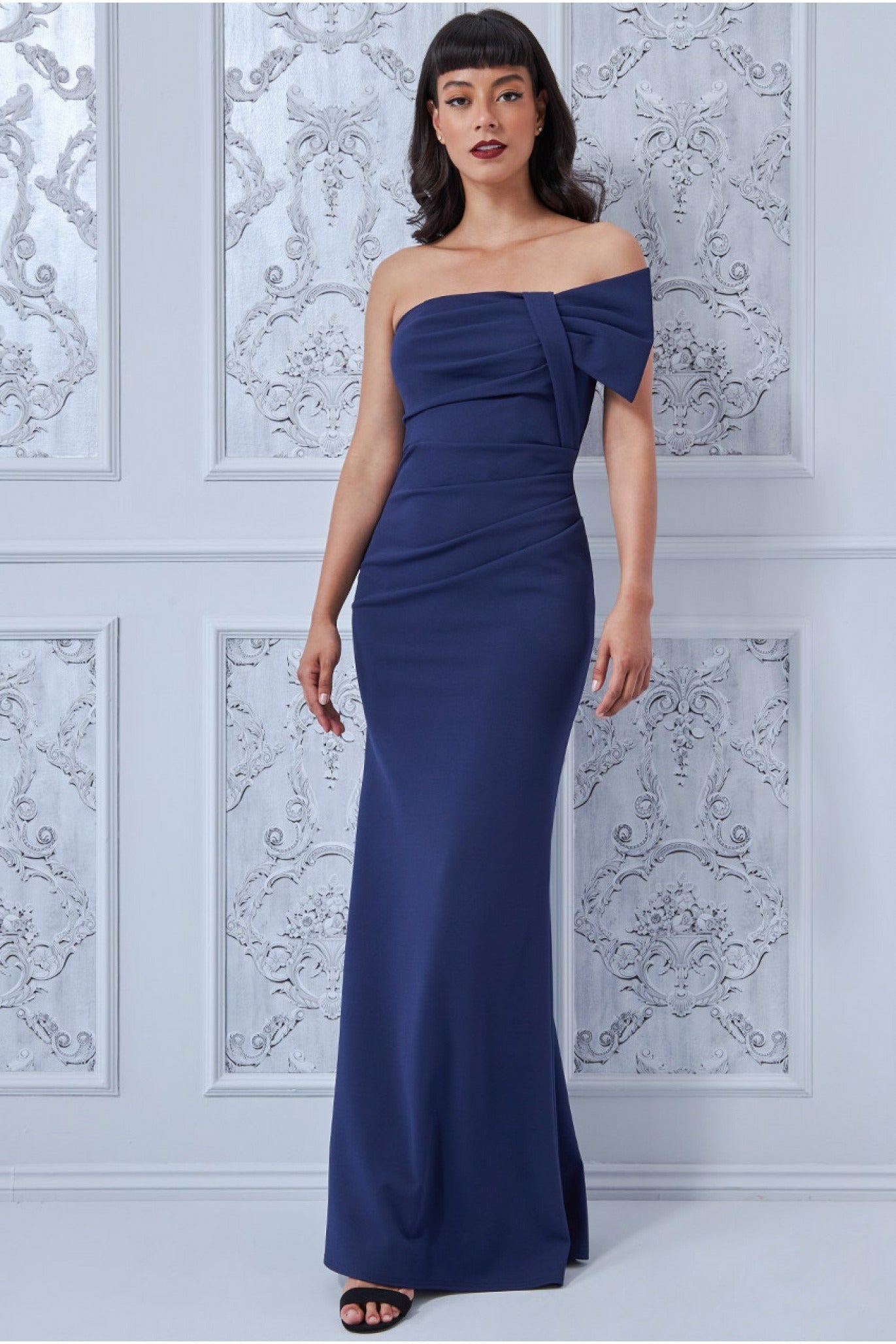 Image of Goddiva Bow Detail Bandeau Maxi - Navy