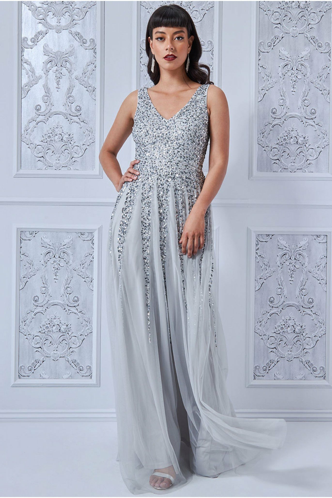 Goddiva Sunray Sequin Maxi Dress - Silver product
