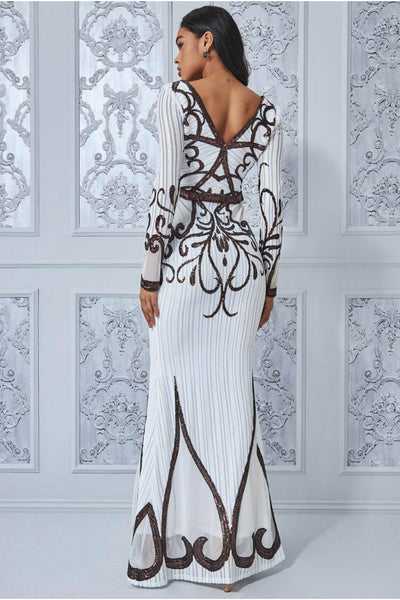 Sequin & Mesh Embroidered Maxi - Cream Goddiva