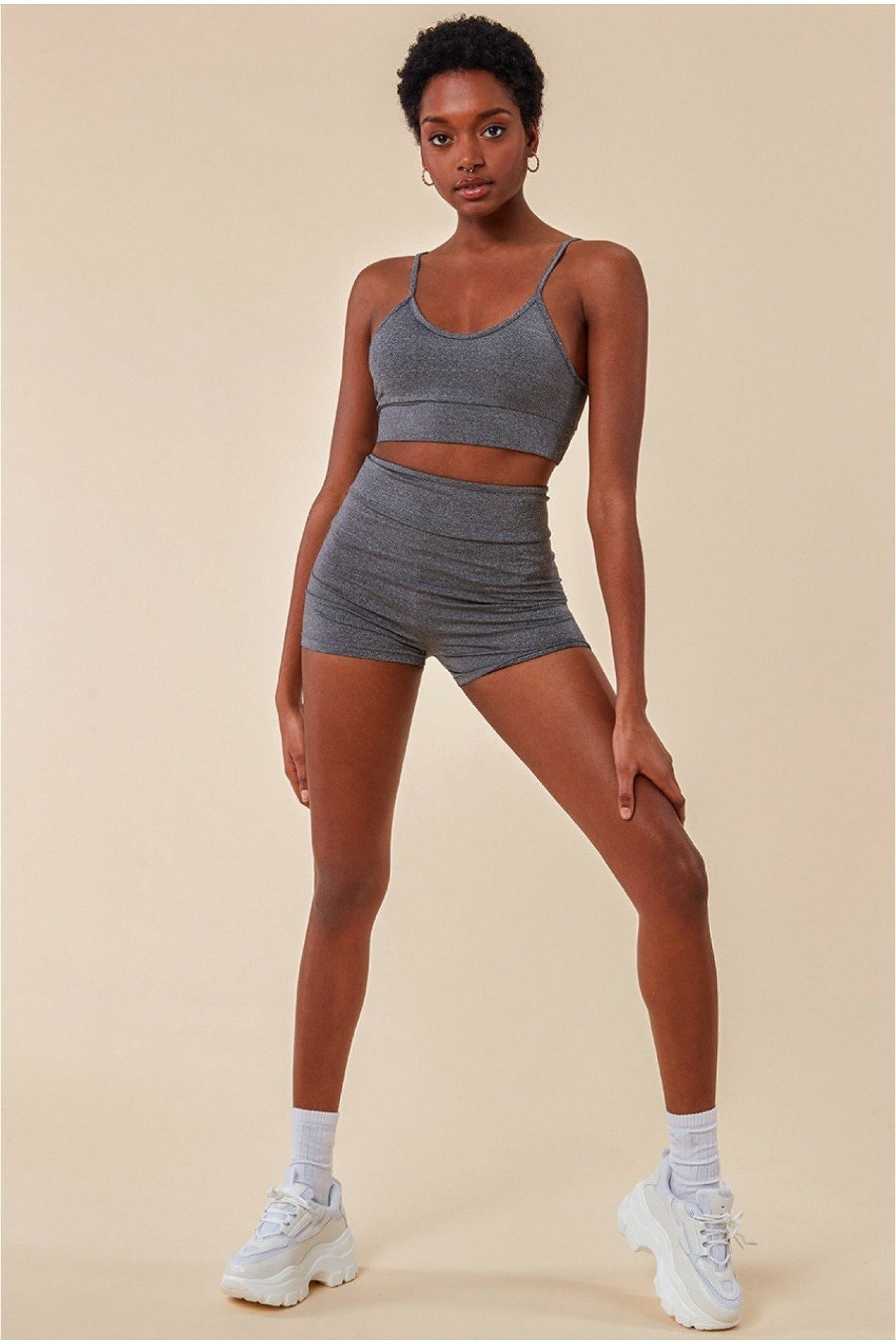 Cosmochic Cropped Bralette & Cycle Short Set - Grey