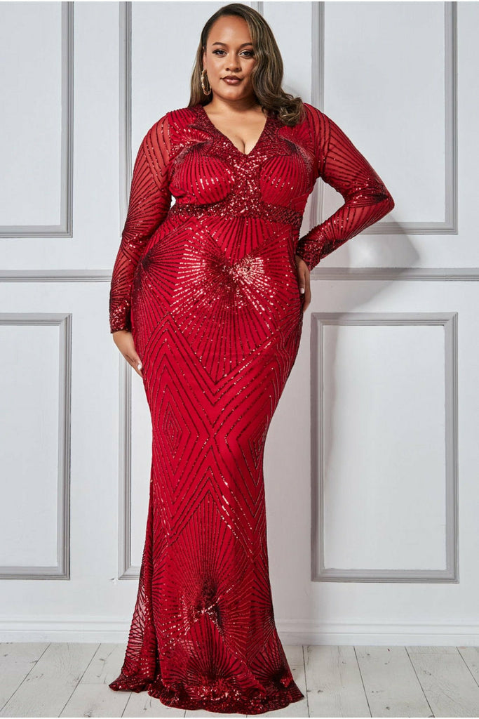 Goddiva Plus Starburst Sequin Maxi Dress - Red