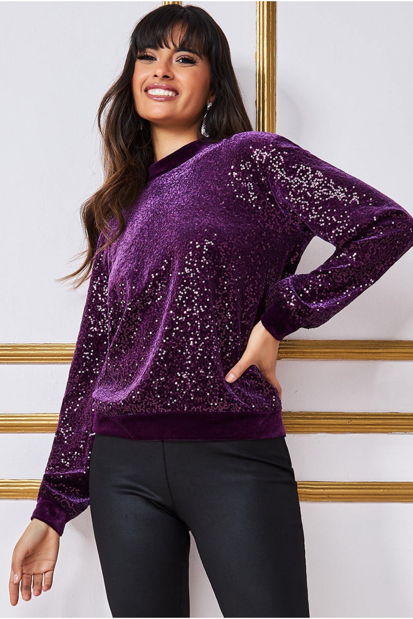 Image of Goddiva Sequin Velvet Jumper - Magenta