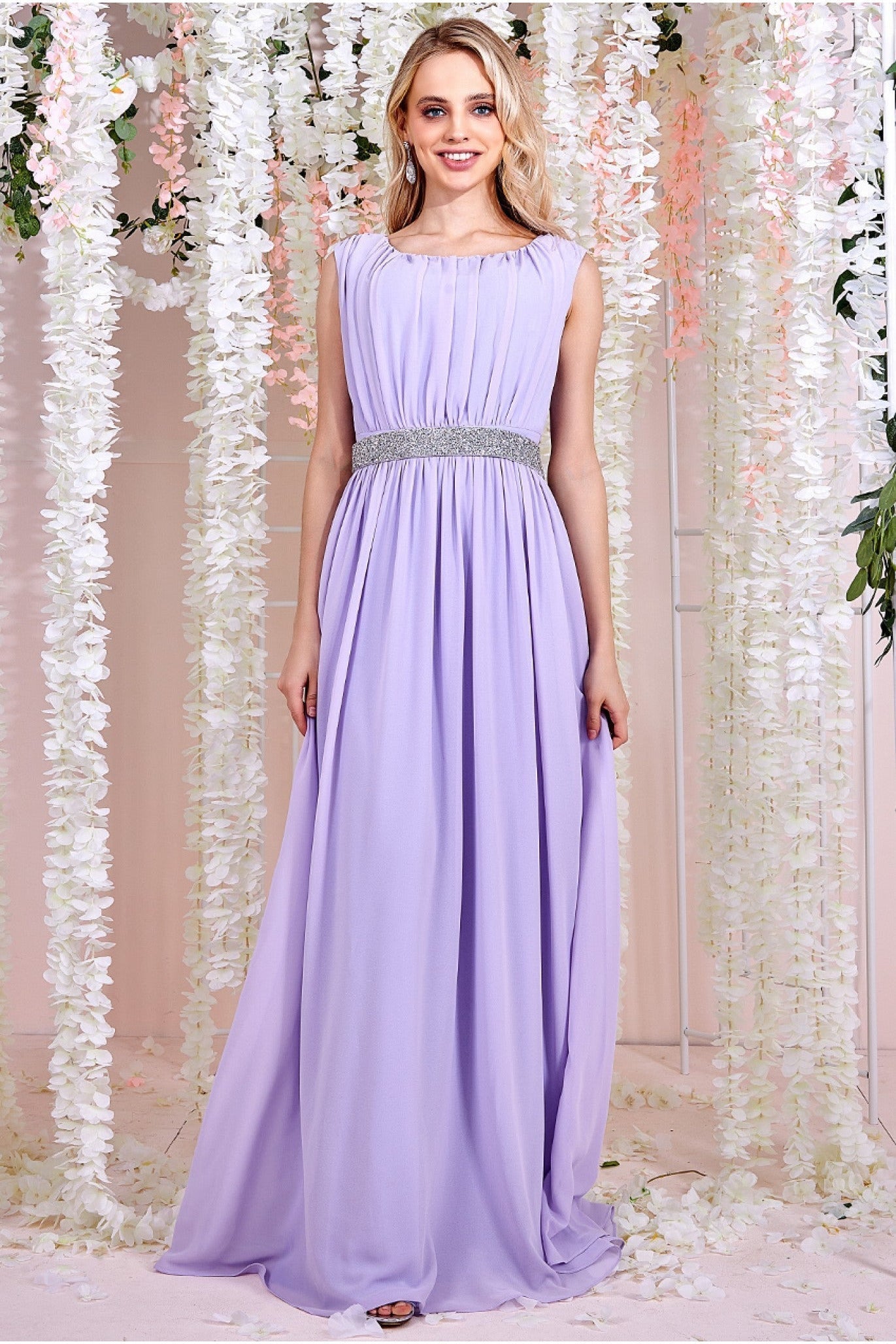 Goddiva Chiffon Maxi With Embellished Belt - Lilac