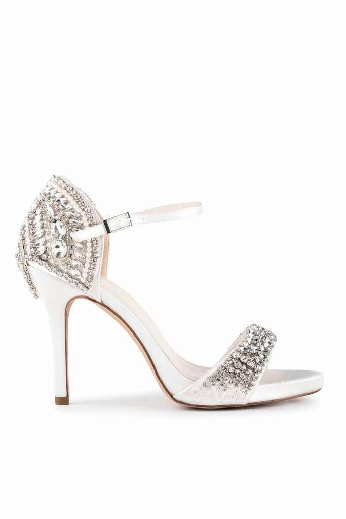 Paradox London Elodie - Ivory Satin High Heel Platform Ankle Strap ...