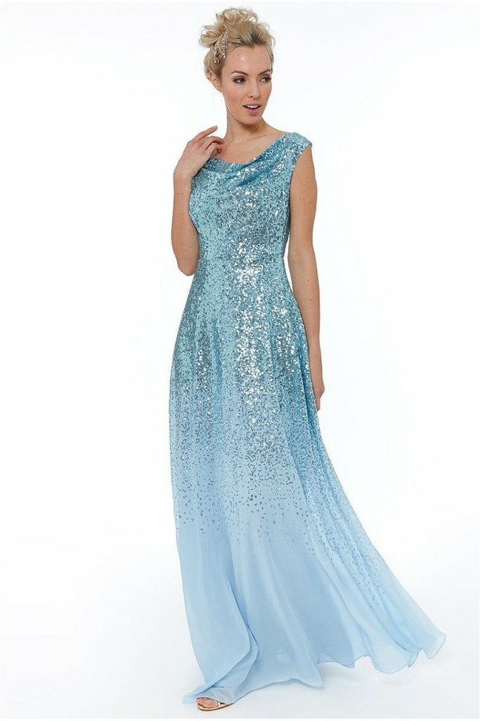 Goddiva Pleated Bodice Sequin & Chiffon Maxi - Powderblue