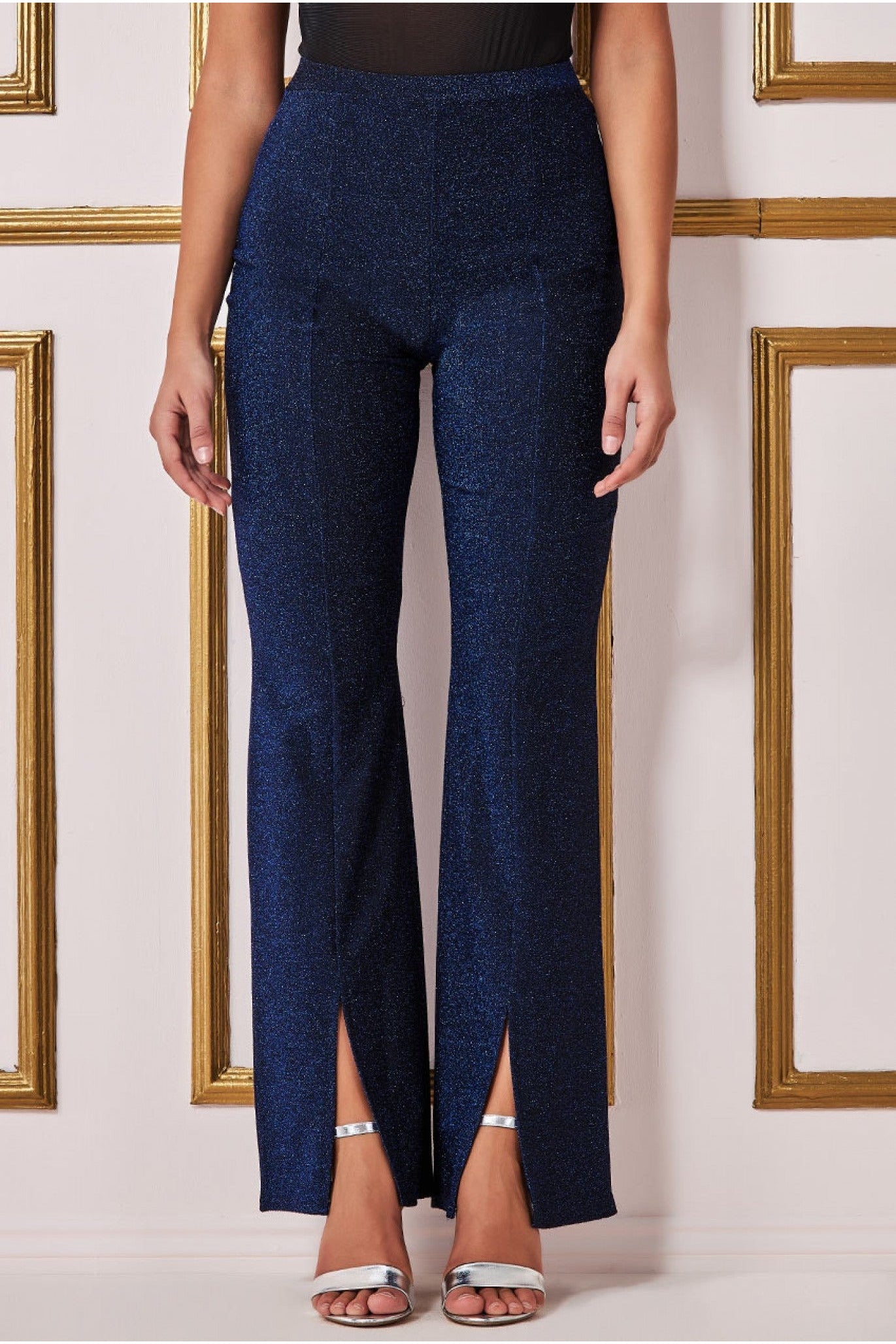 Image of Goddiva Wide Leg Lurex Trouser - Royal Blue