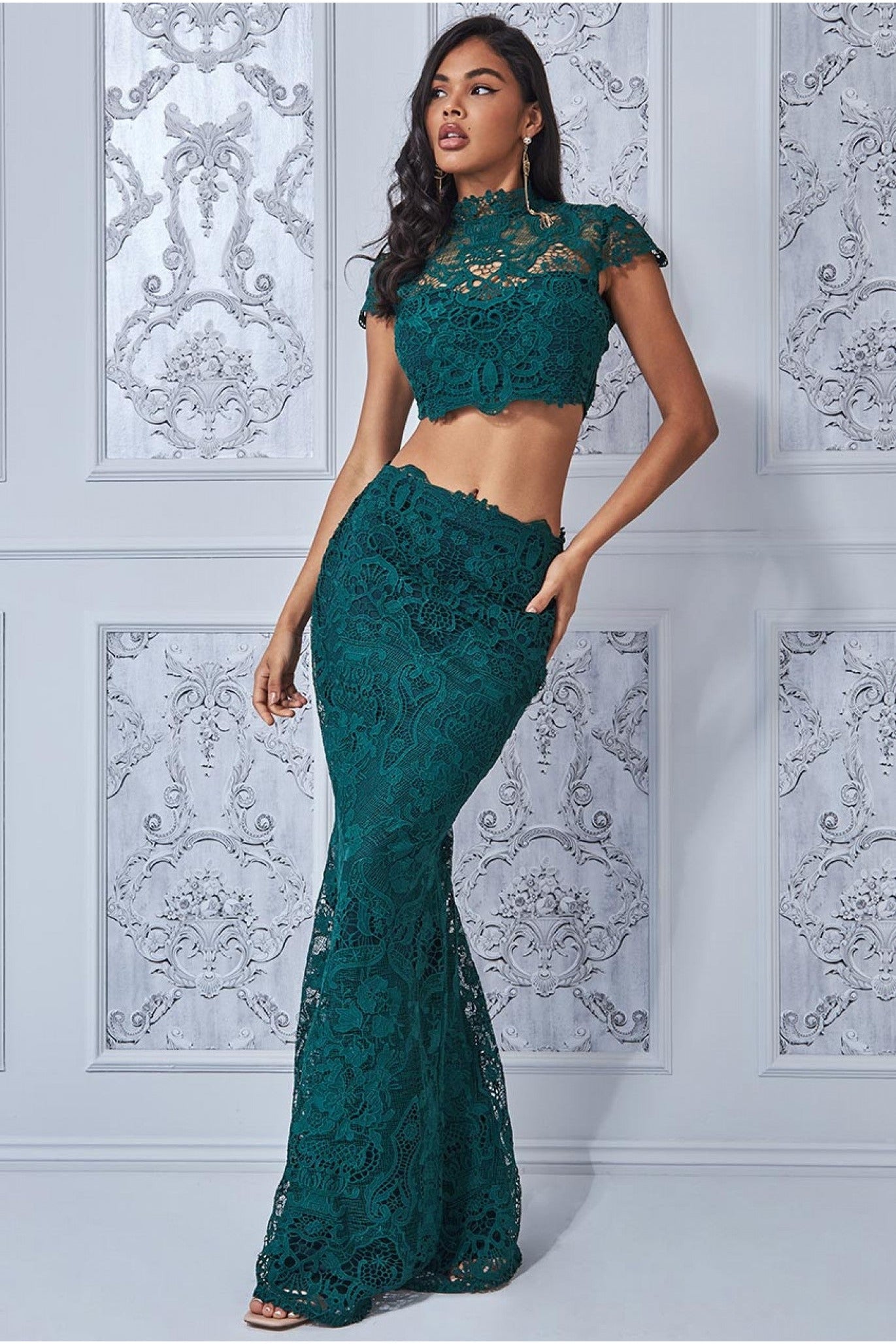 Goddiva Crochet Lace Set - Emerald