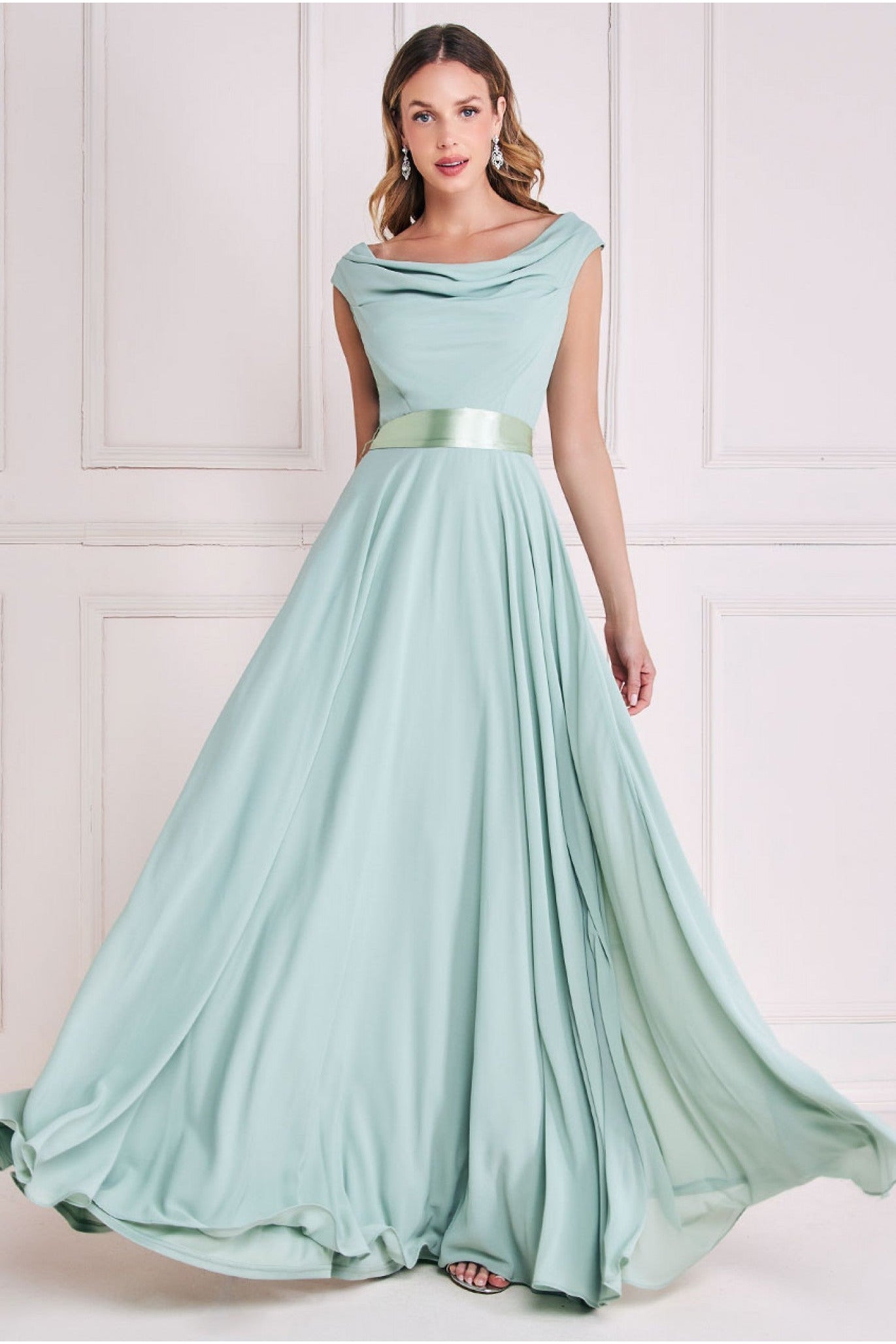 Goddiva Cowl Neck Chiffon Maxi Dress - Sage Green