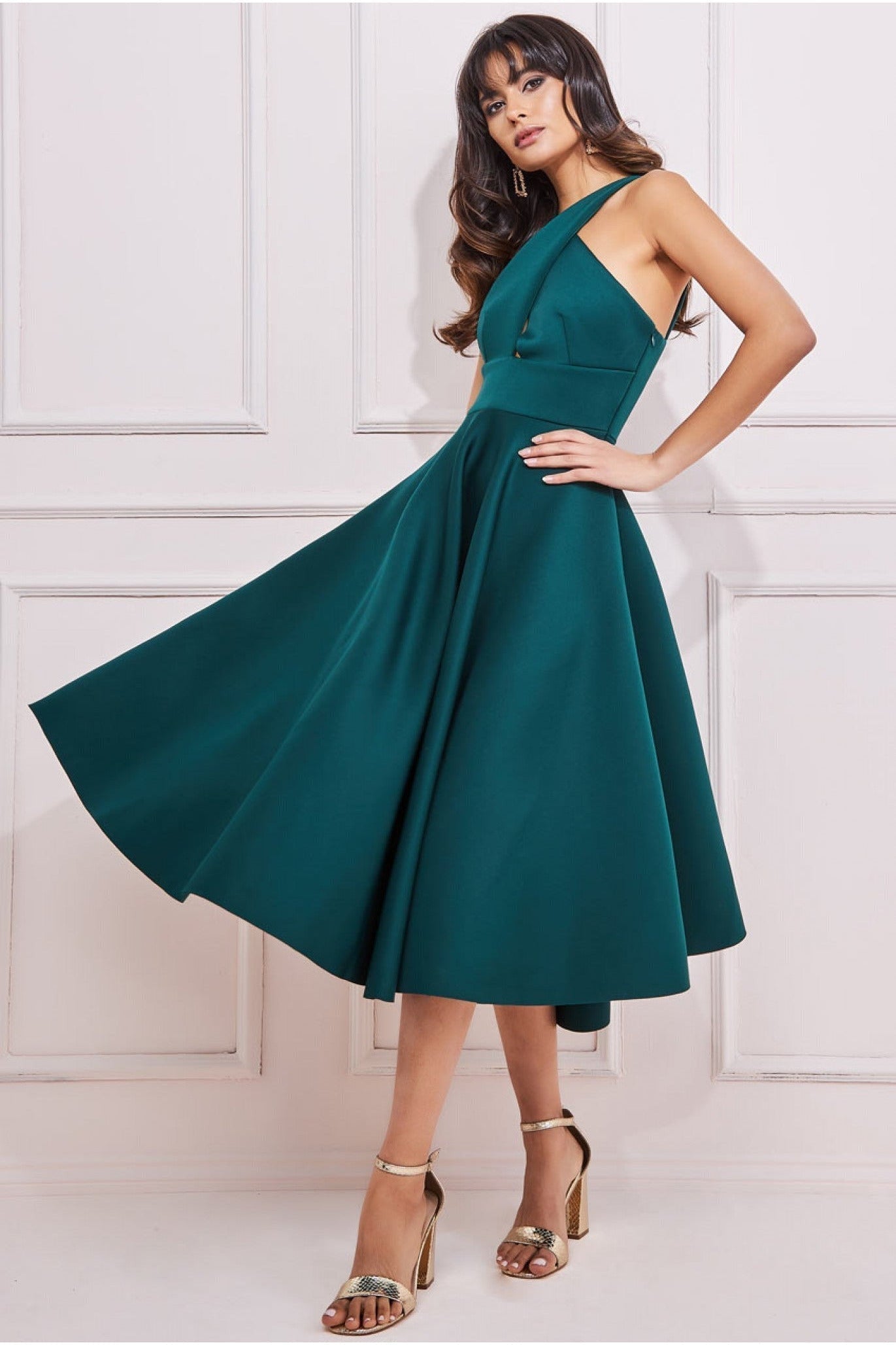 Goddiva Crossover Keyhole Midi Dress - Green