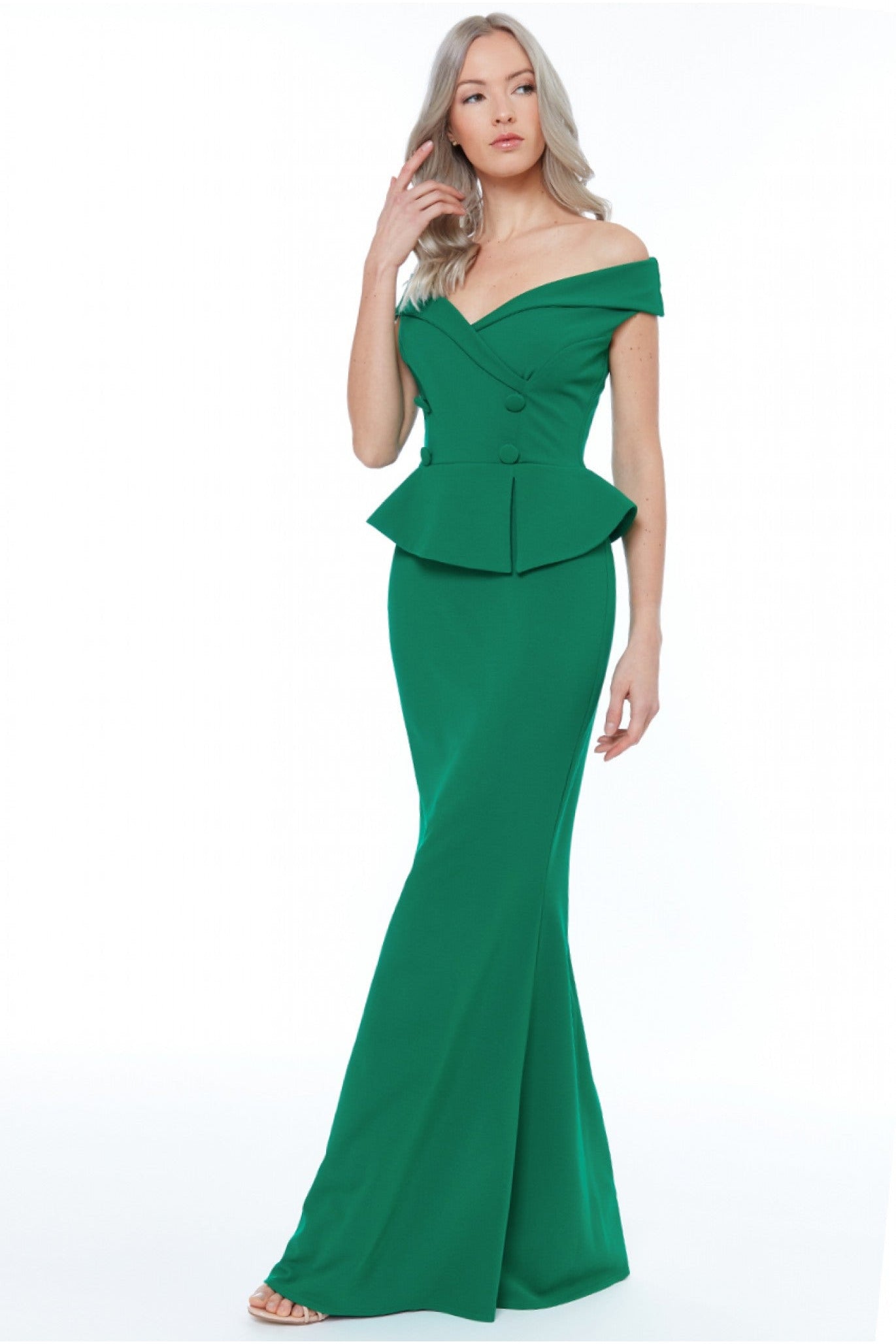 Goddiva Bardot Crossover Maxi Dress - Vividemerald