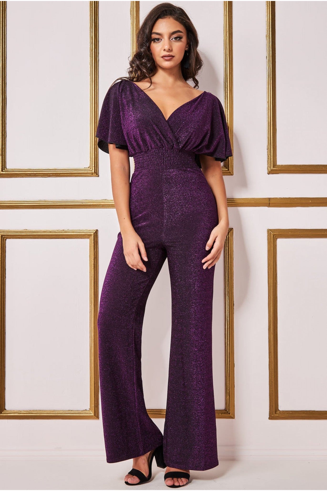 Goddiva Lurex Wrap Style Jumpsuit - Magenta