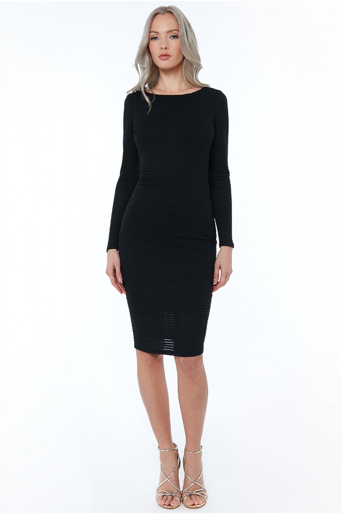 Goddiva Long Sleeve Bodycon Midi Dress - Black