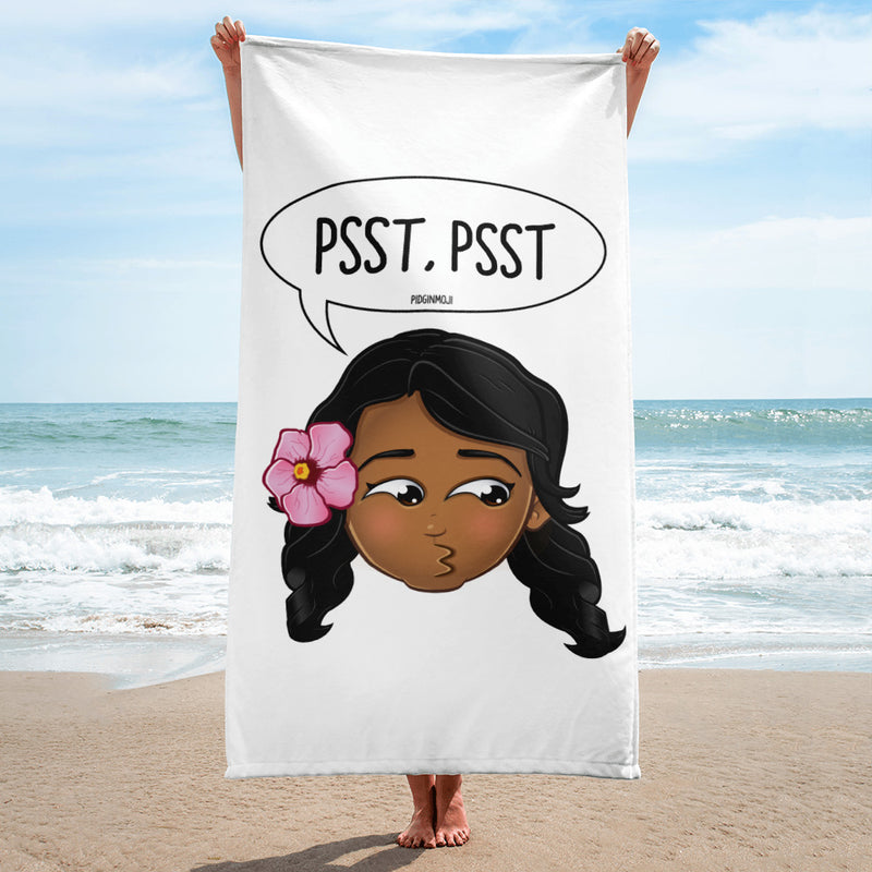"PSST, PSST" Original PIDGINMOJI Characters Beach Towel