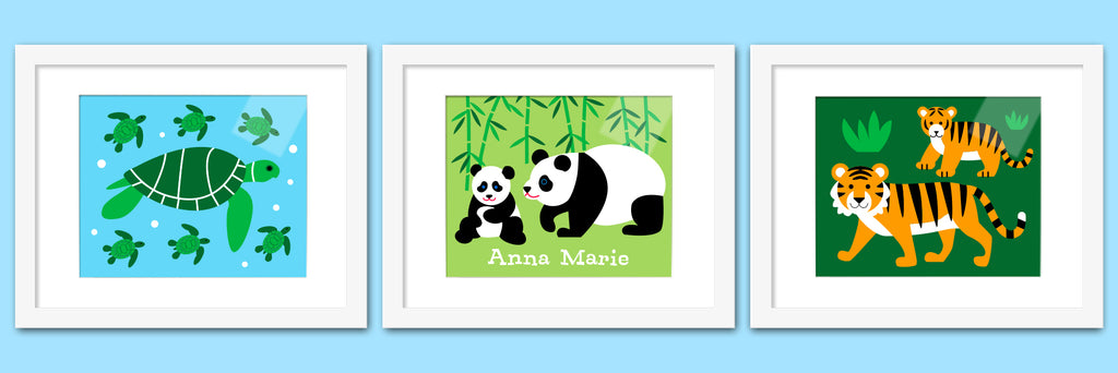 Endangered Animals Personalized Kids Framed Print Set of 3 by Olive Kids