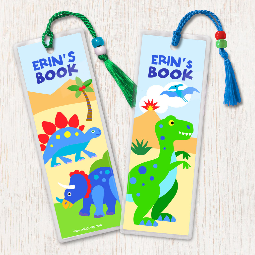 dinosaur land personalized kids bookmark set art appeel