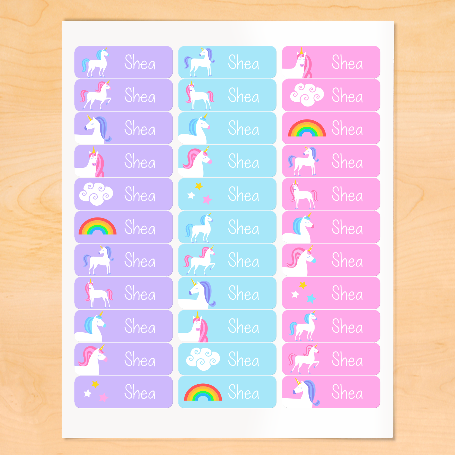 unicorn personalized rectangle kids waterproof labels art appeel