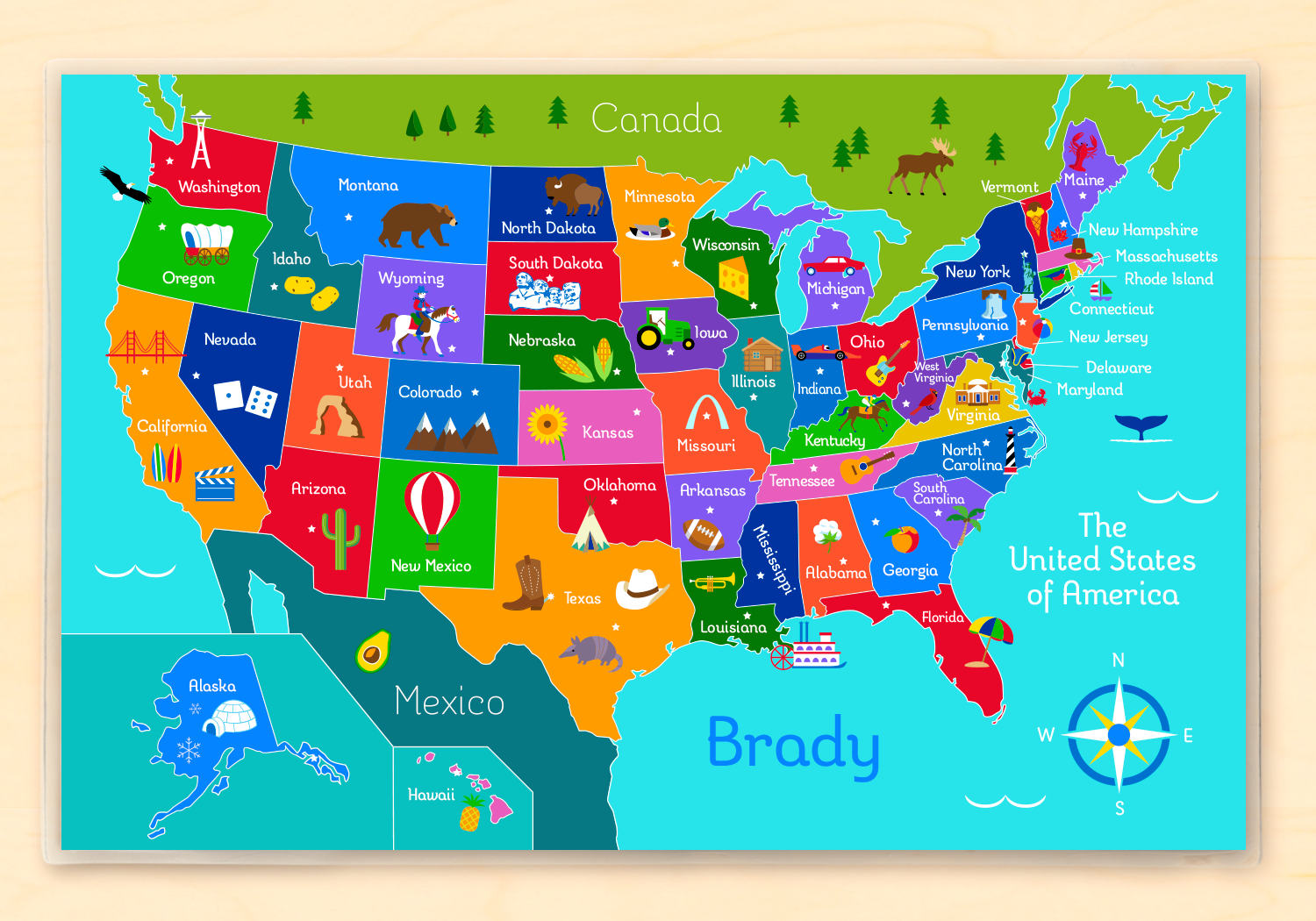 United States Map Personalized Kids Placemat – Art Appeel