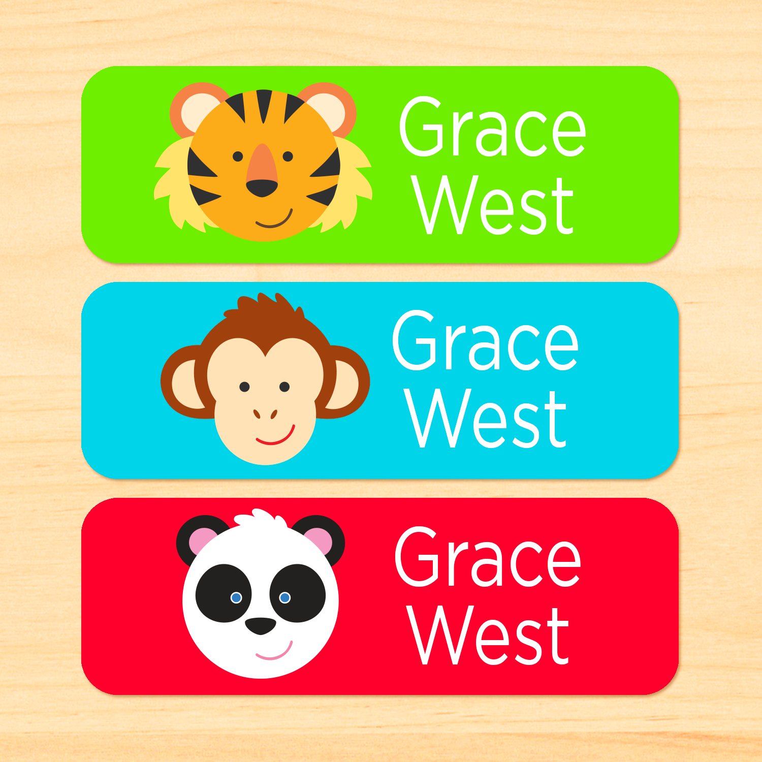 Zoo Animals Personalized Rectangle Kids Waterproof Labels – Art Appeel