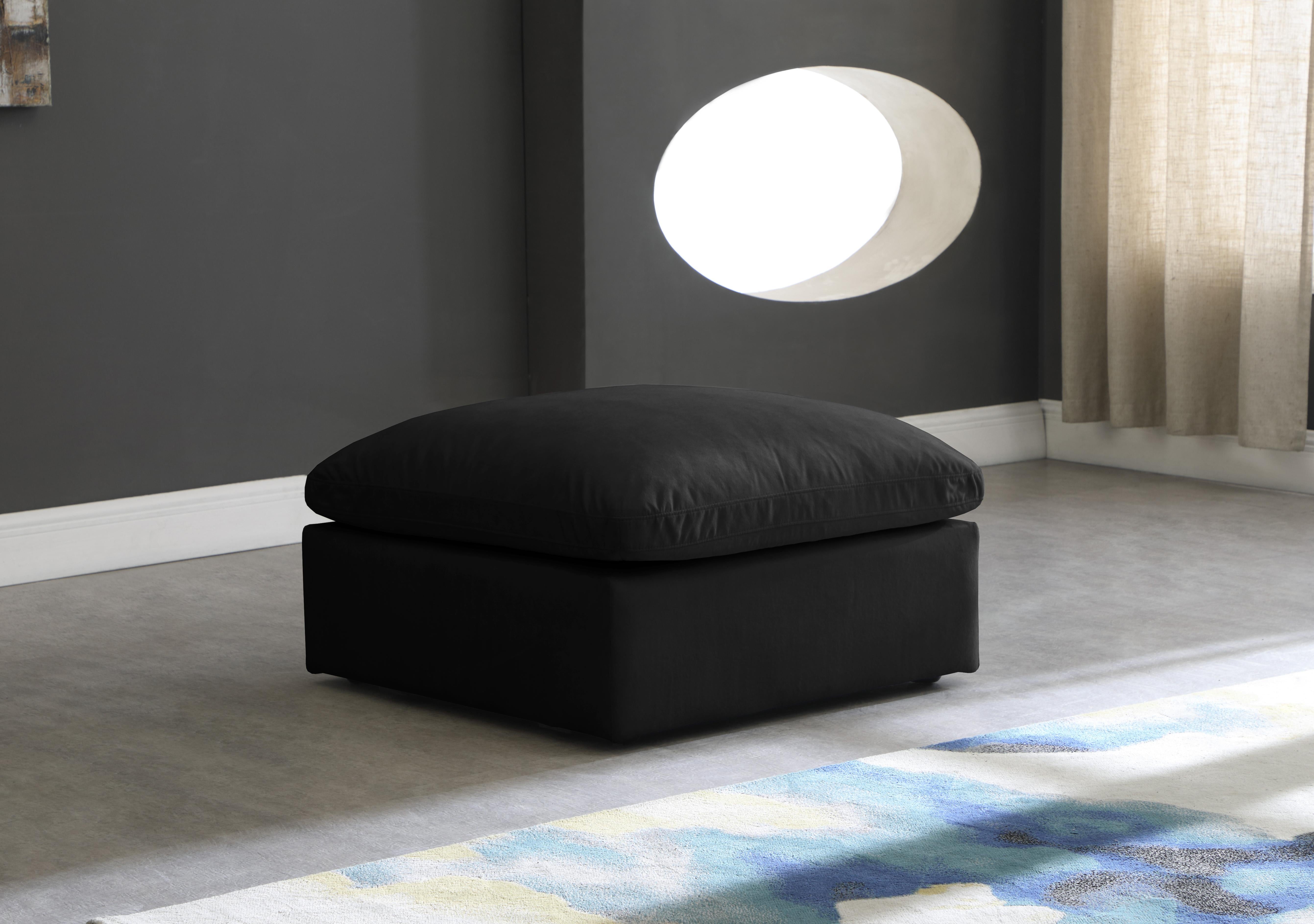 Plush Black Velvet Standard Cloud Modular Ottoman