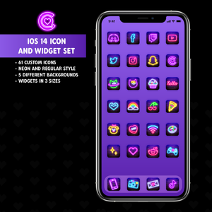 Ios 14 Neon Icon Widget Pack Digital Download Ihascupquake