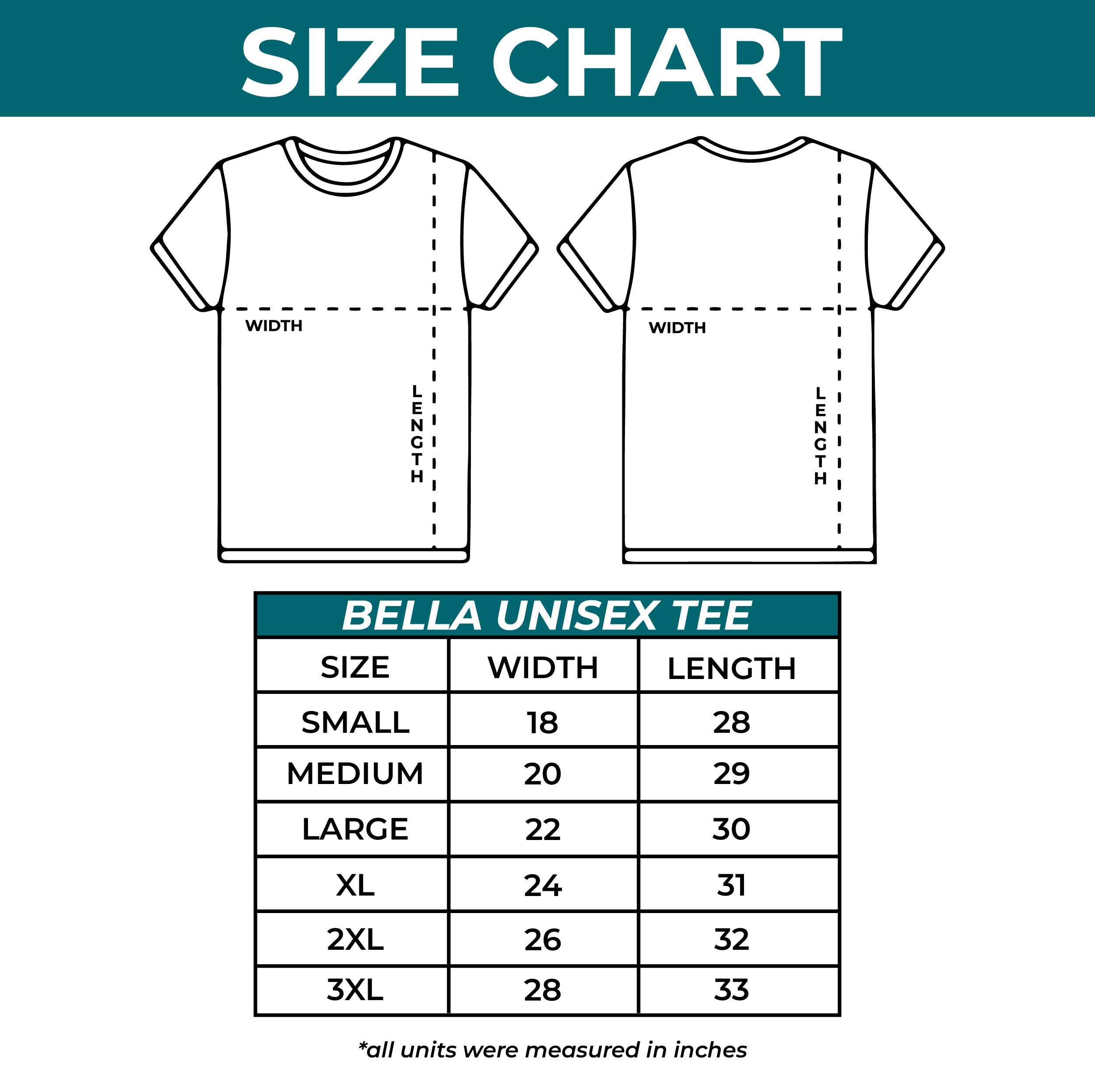 Unisex T Shirts Size Guide