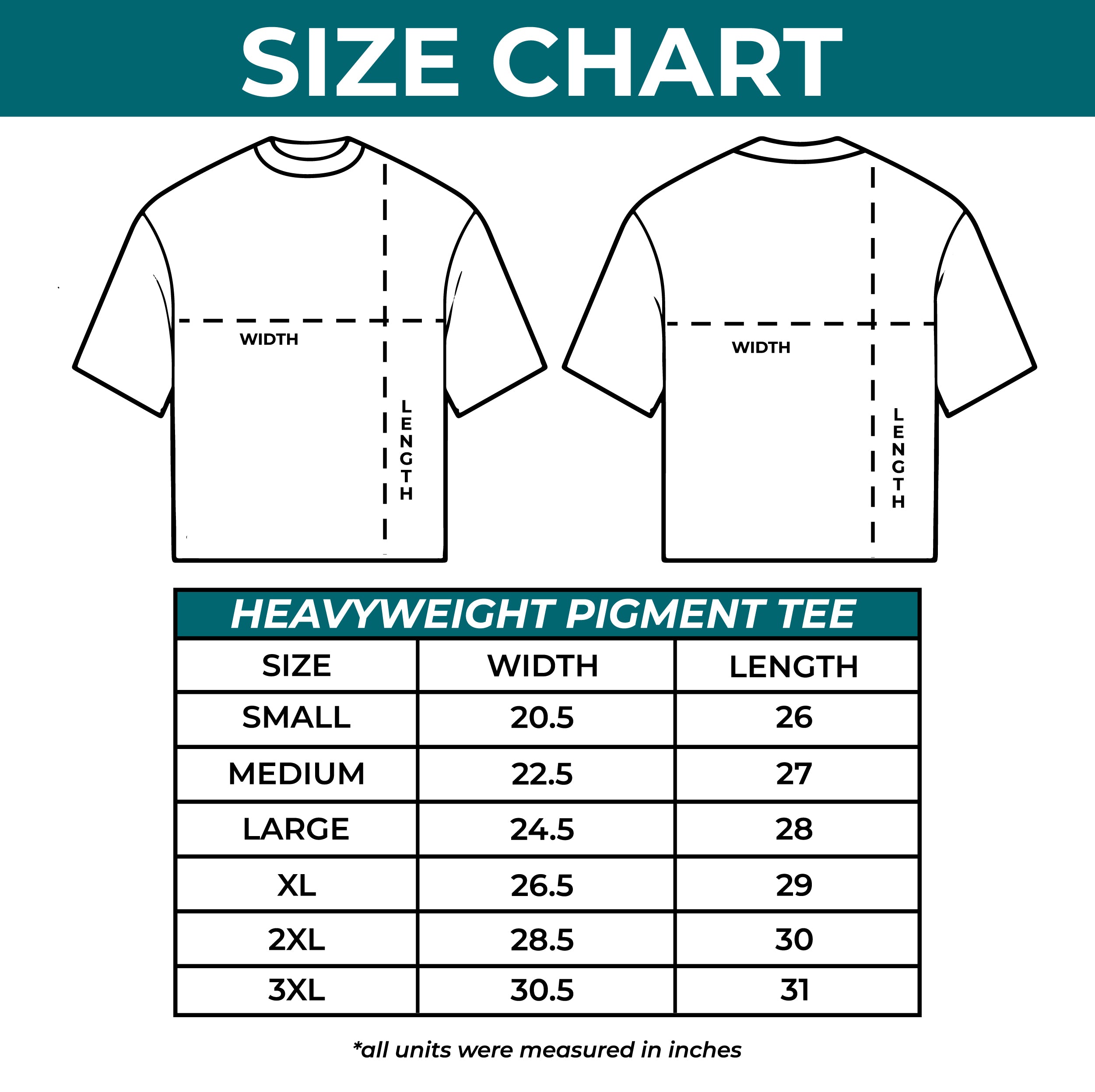 Heavyweight Pigment Tee Size Guide