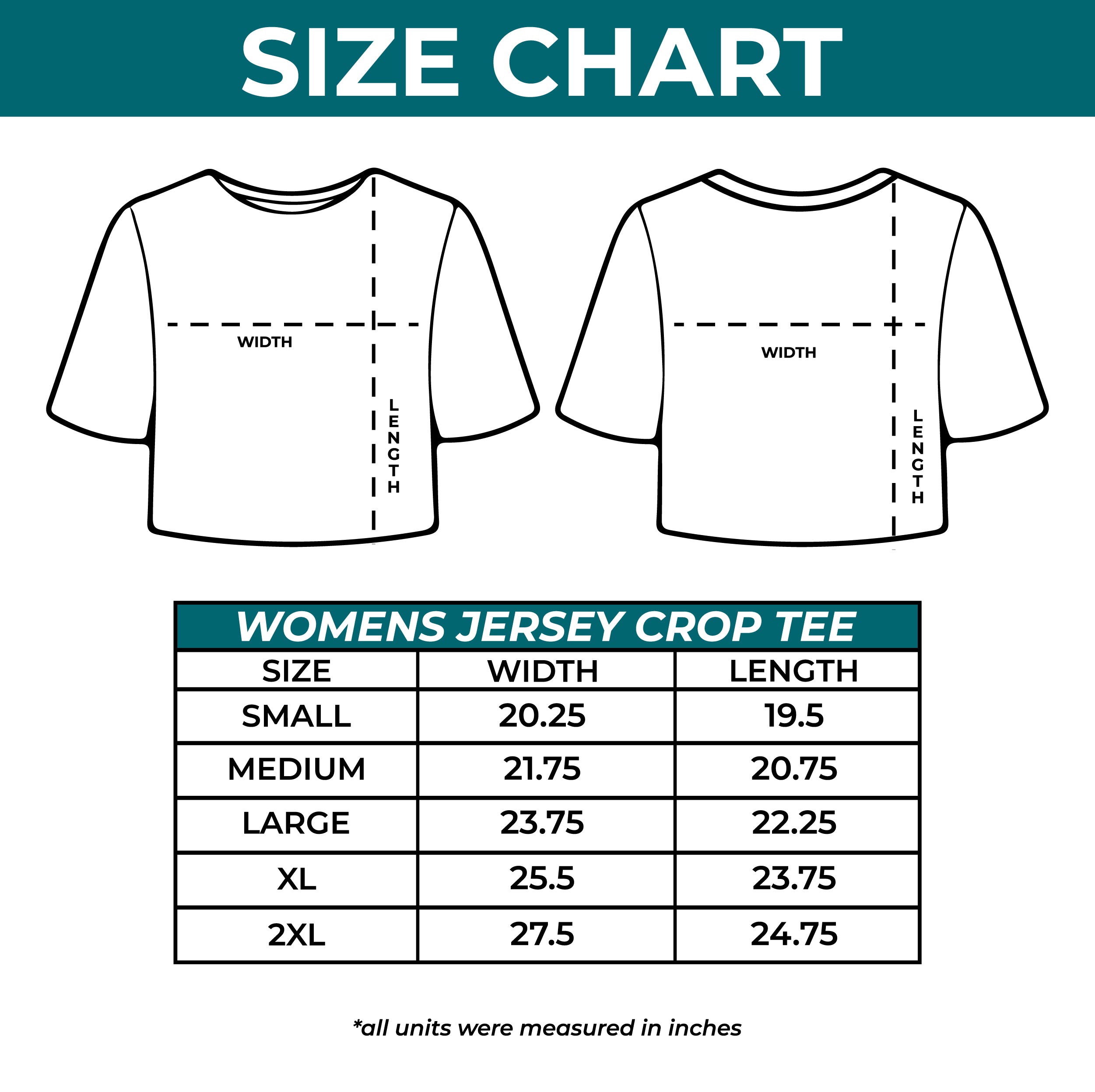 Womens Jersey Crop Tee Size Guide