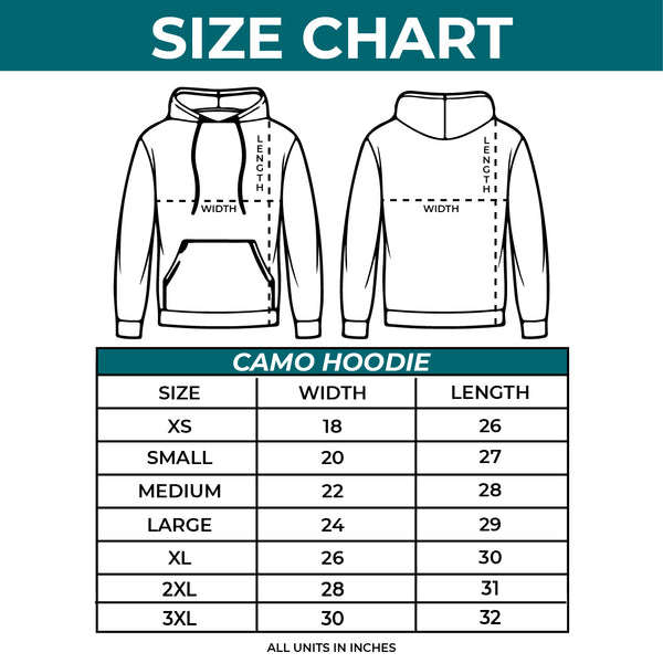 camo hoodie size guide