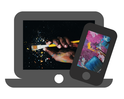 Image d'un ordinateur et d'un smartphone avec des images d'art